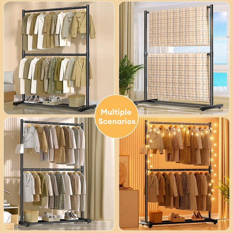 Double Layer 60/100/120/150cm Metal Clothes Rack Hanger Drying Rack ...