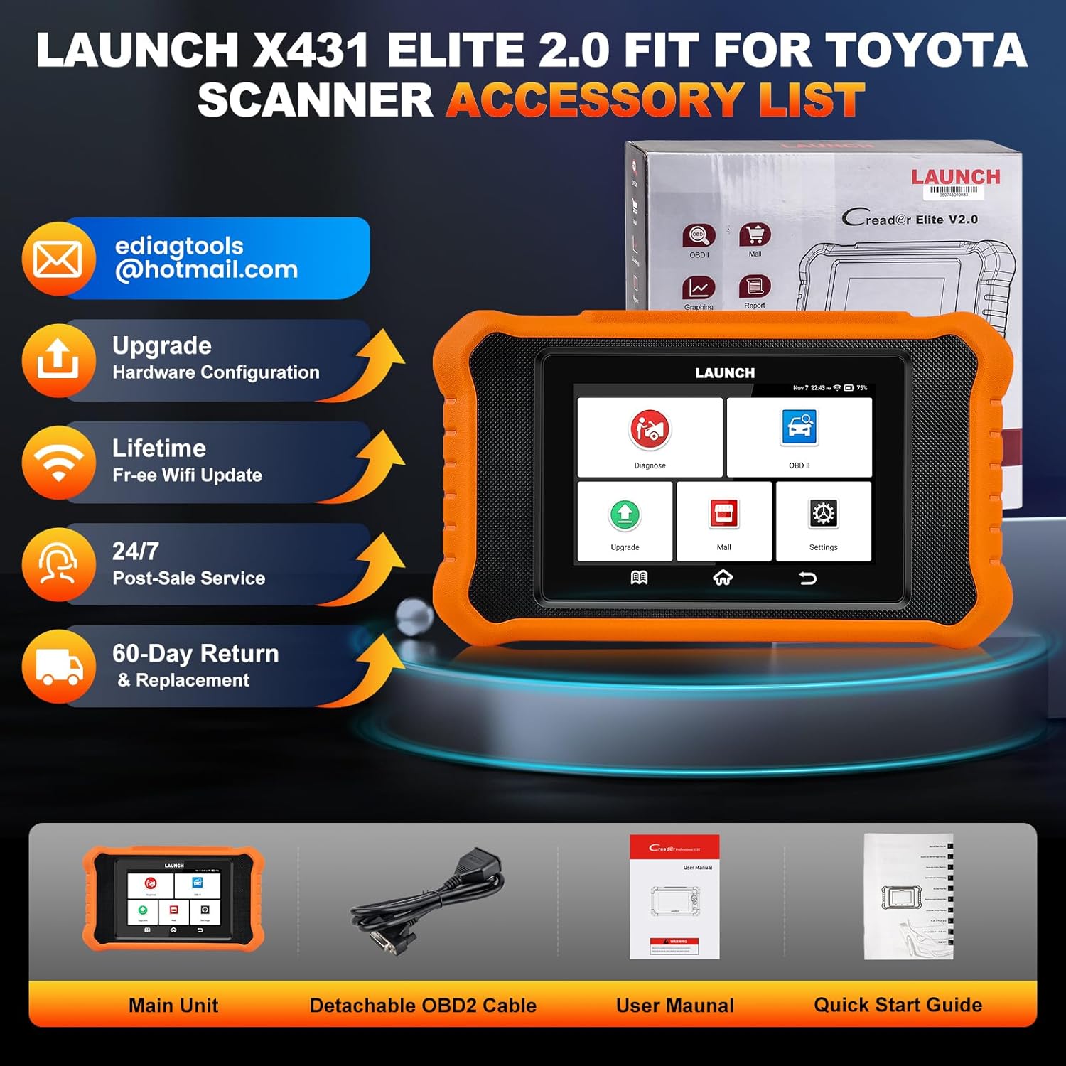 2026 LAUNCH Creader Elite V2.0 fit for Toyota Lexus Bi-Directional Scan ...