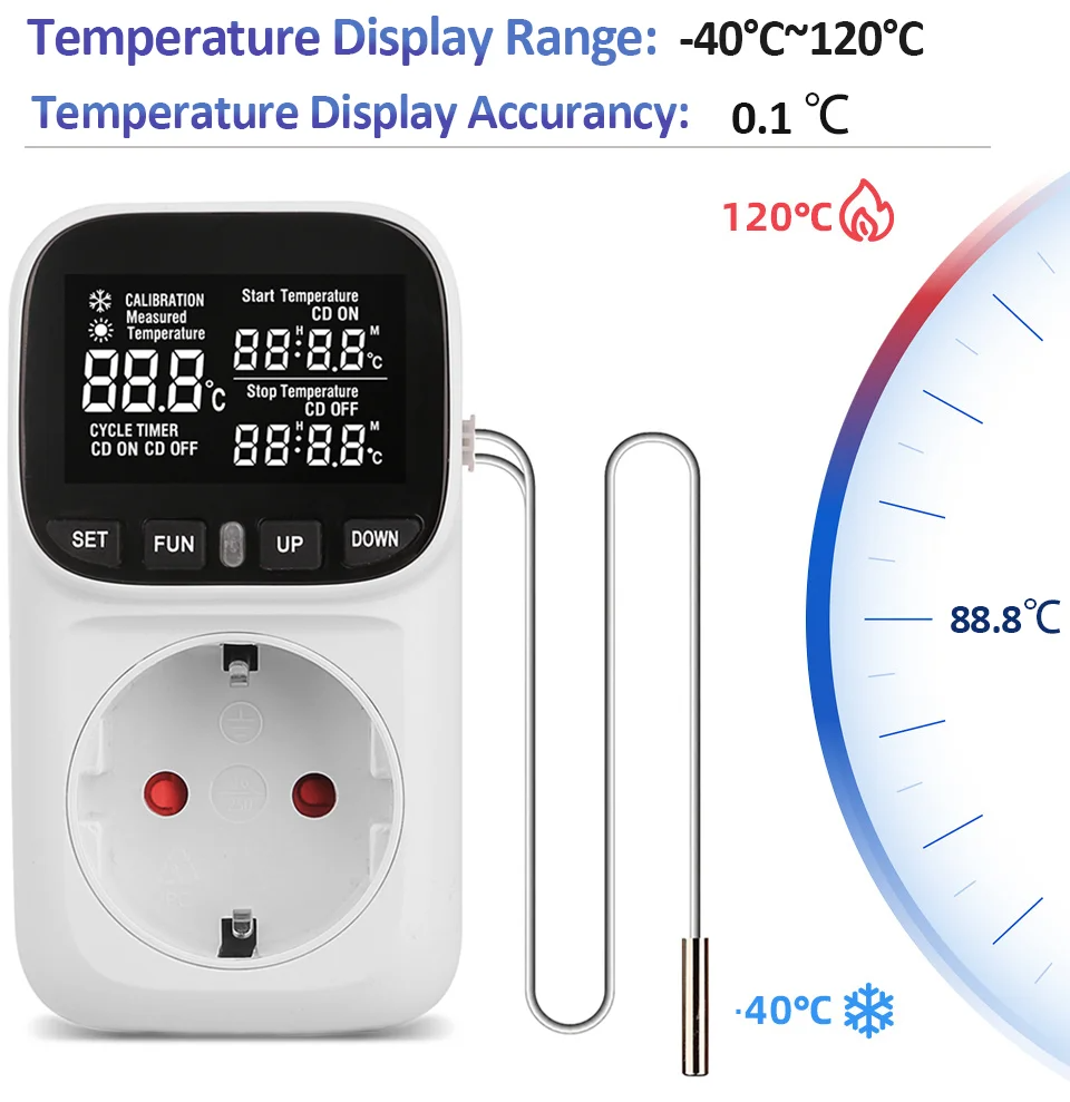 EU/US Plug Digital Temperature Controller Socket Thermostat LCD Display ...