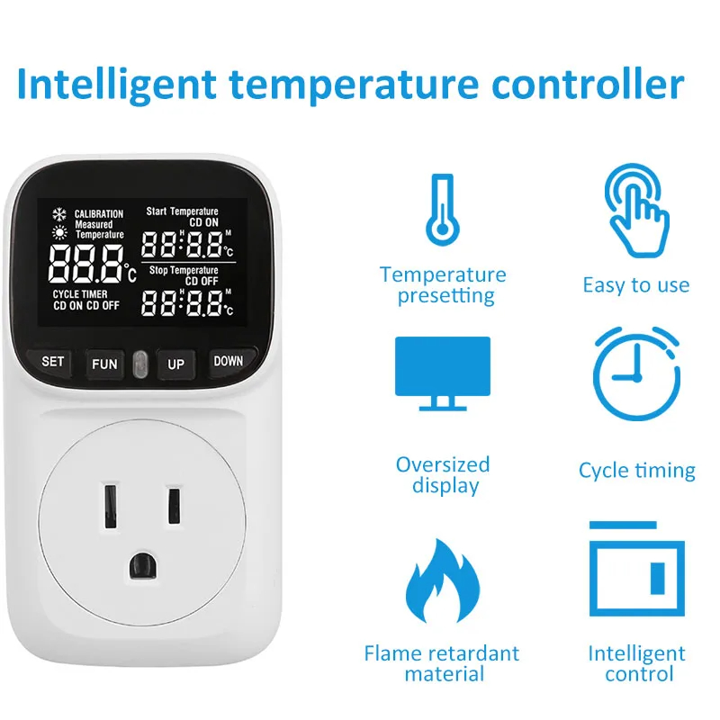 EU/US Plug Digital Temperature Controller Socket Thermostat LCD Display ...