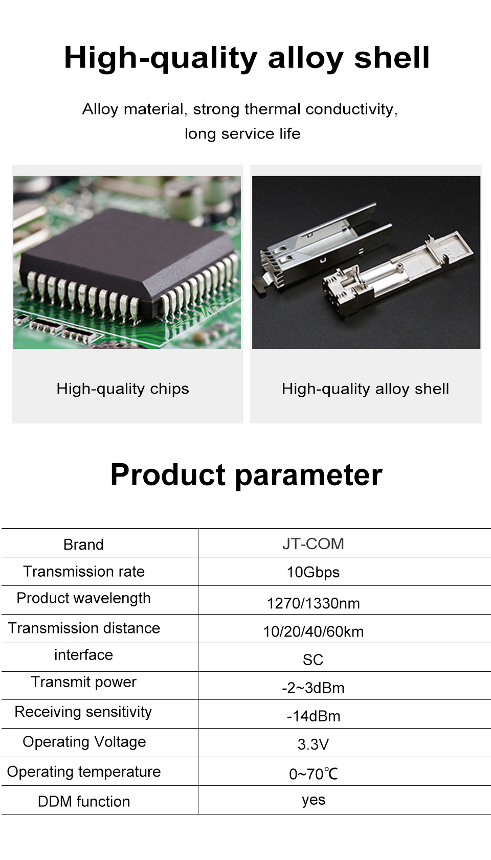 JT-COM 10G (BIDI SC) Single Mode Single Fiber 80KM Optical Module 1270 ...