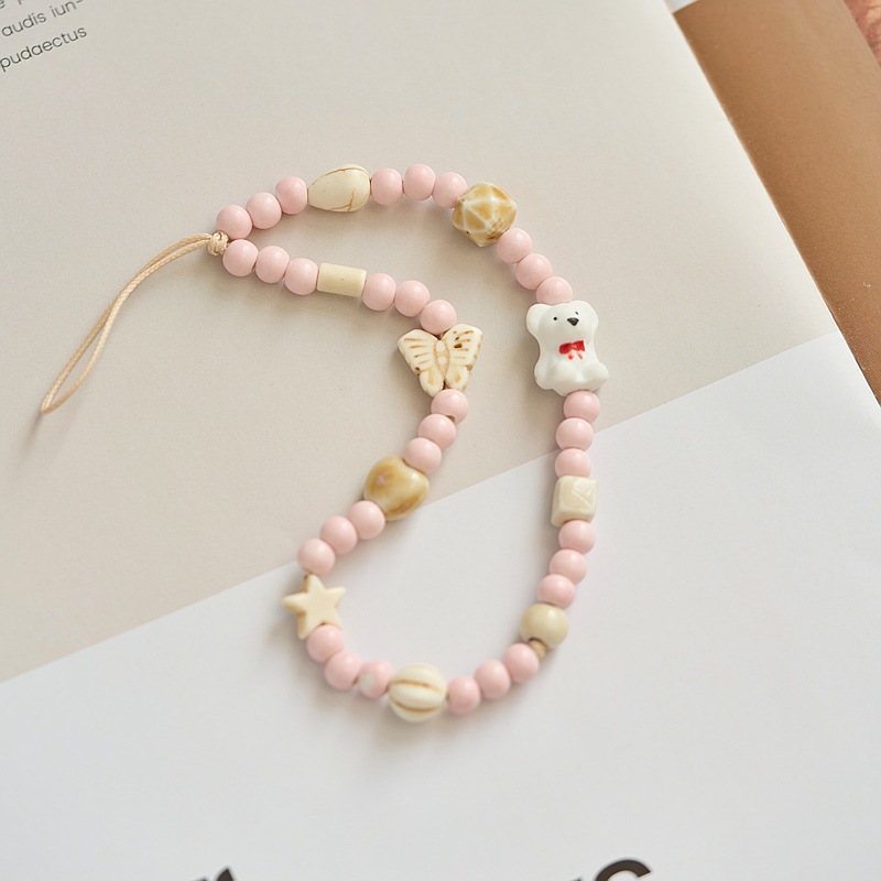 Dopamine Color Ceramic Mobile Phone Chain Cartoon Bear Shells Design ...