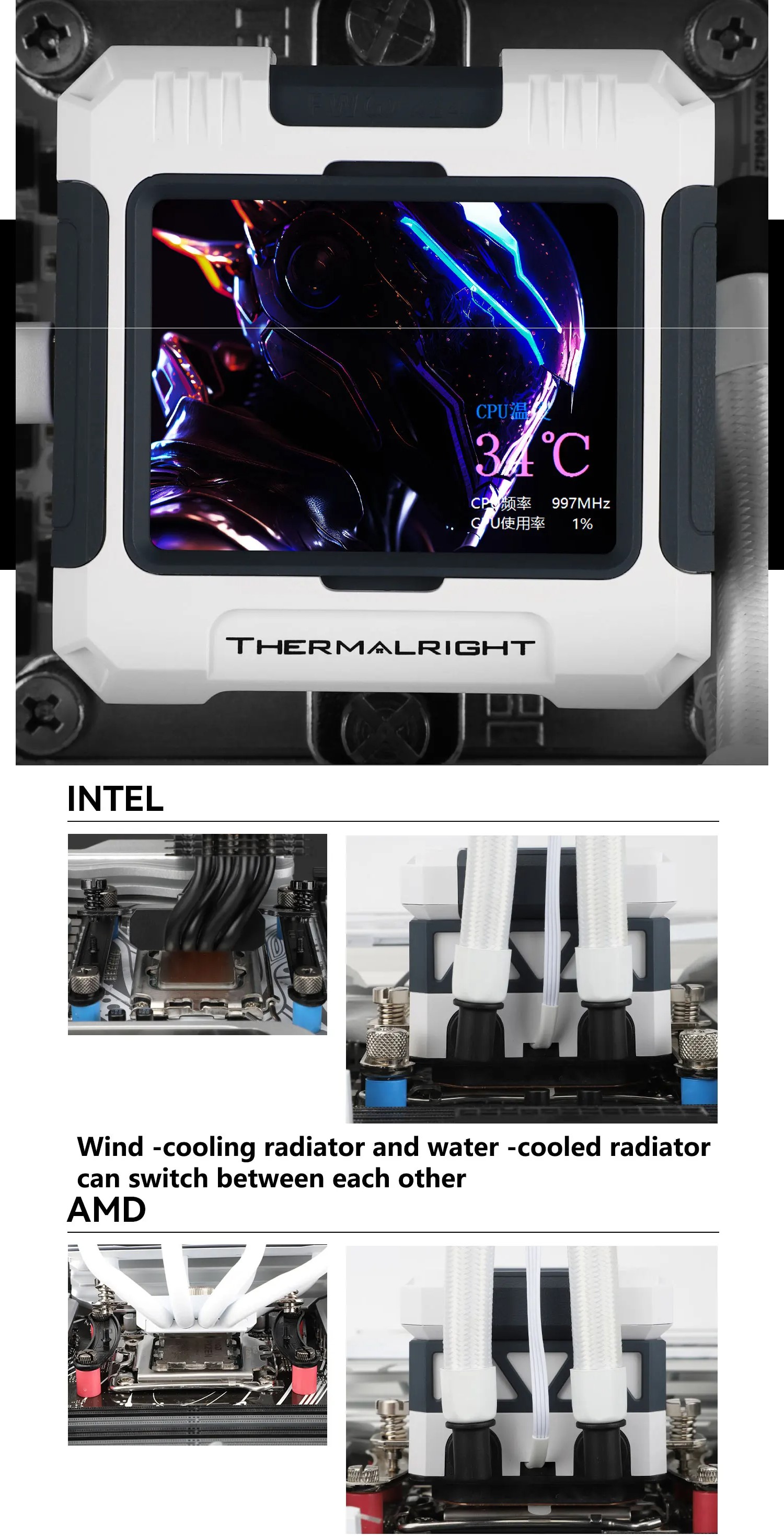 Thermalright FW360 CPU Liquid Cooler 2.4 inch IPS radiators 2.4 inch ...