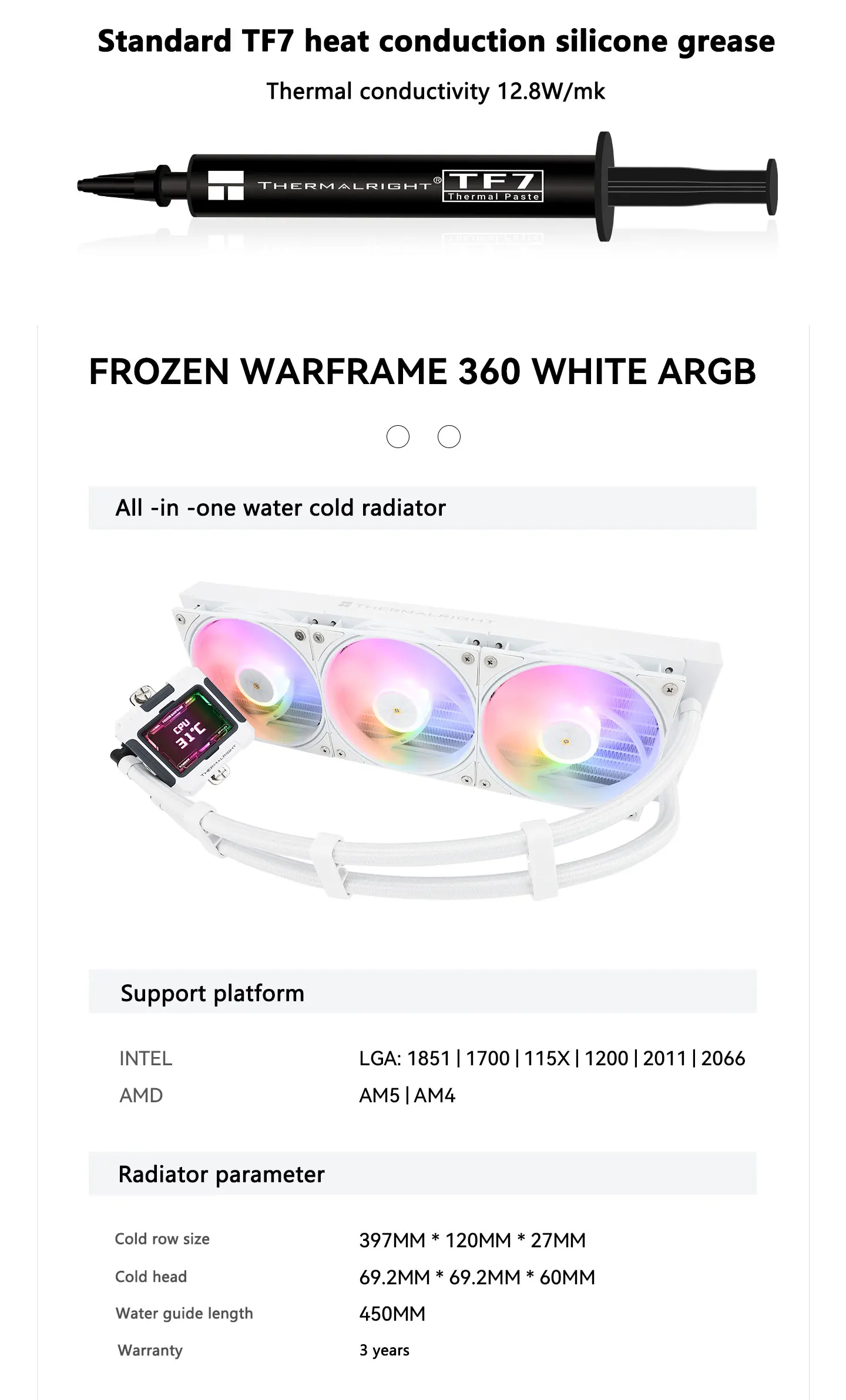 Thermalright FW360 CPU Liquid Cooler 2.4 inch IPS radiators 2.4 inch ...