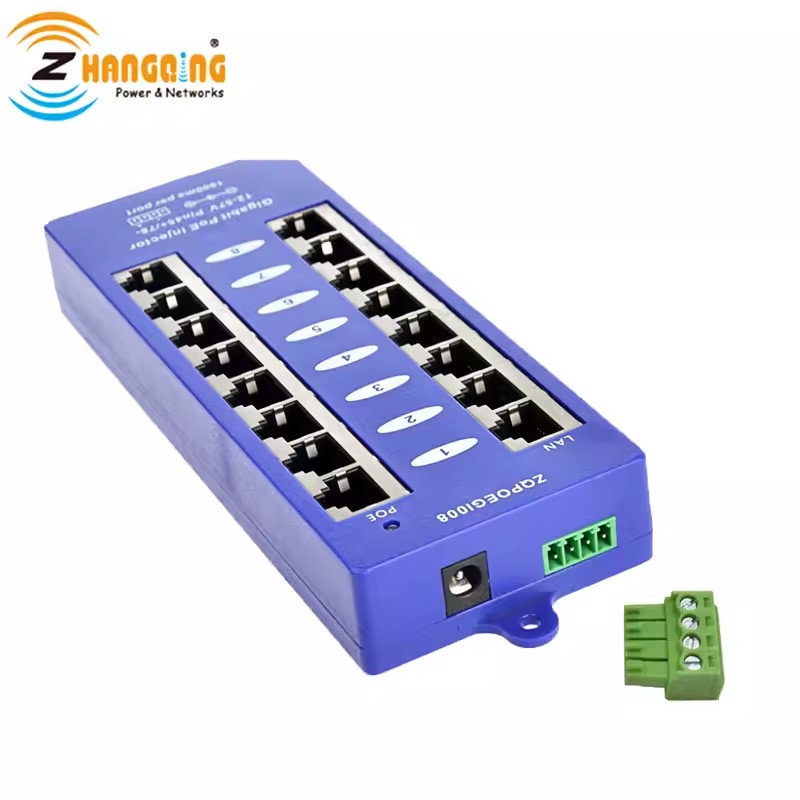 1000Mbps PoE Injector PoE Midspan Patch Panel 8 Port 802.3af/at24V 48V ...