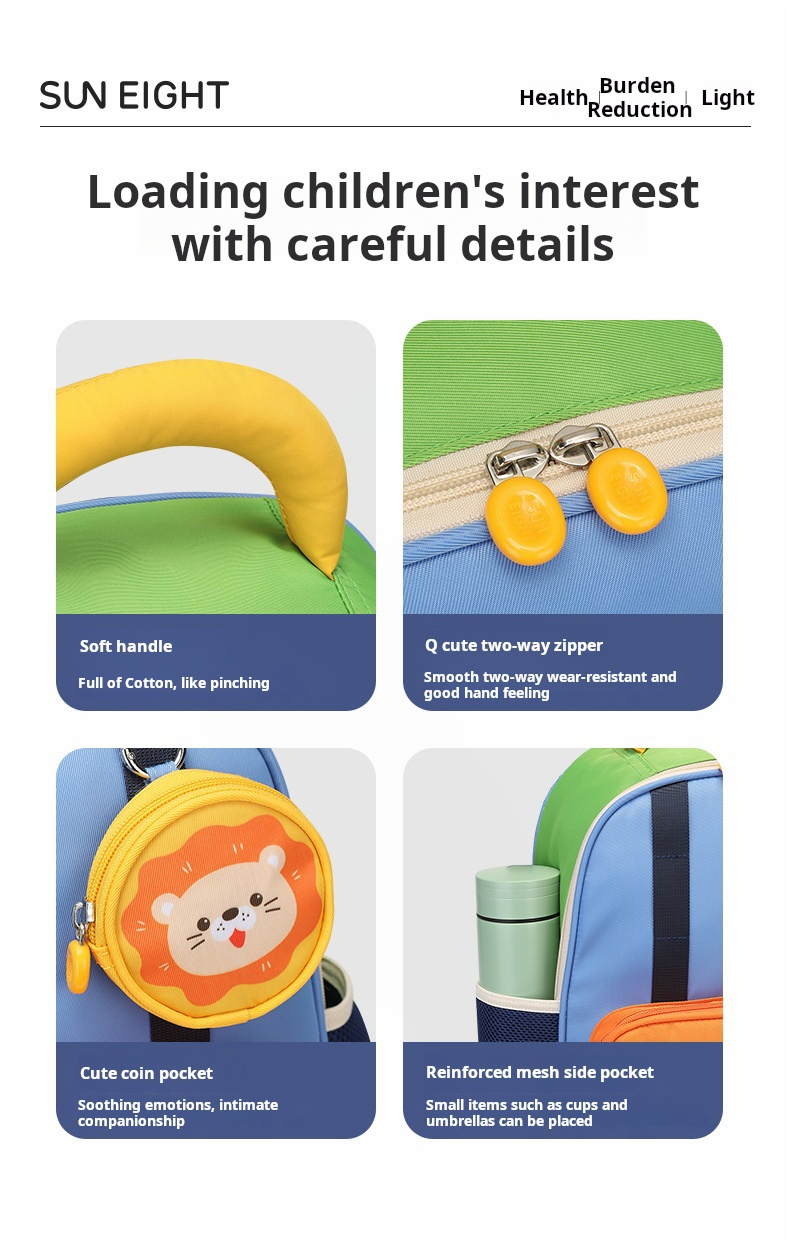 Sun Eight Kids School Backpack with Animal Pendant Waterproof ...