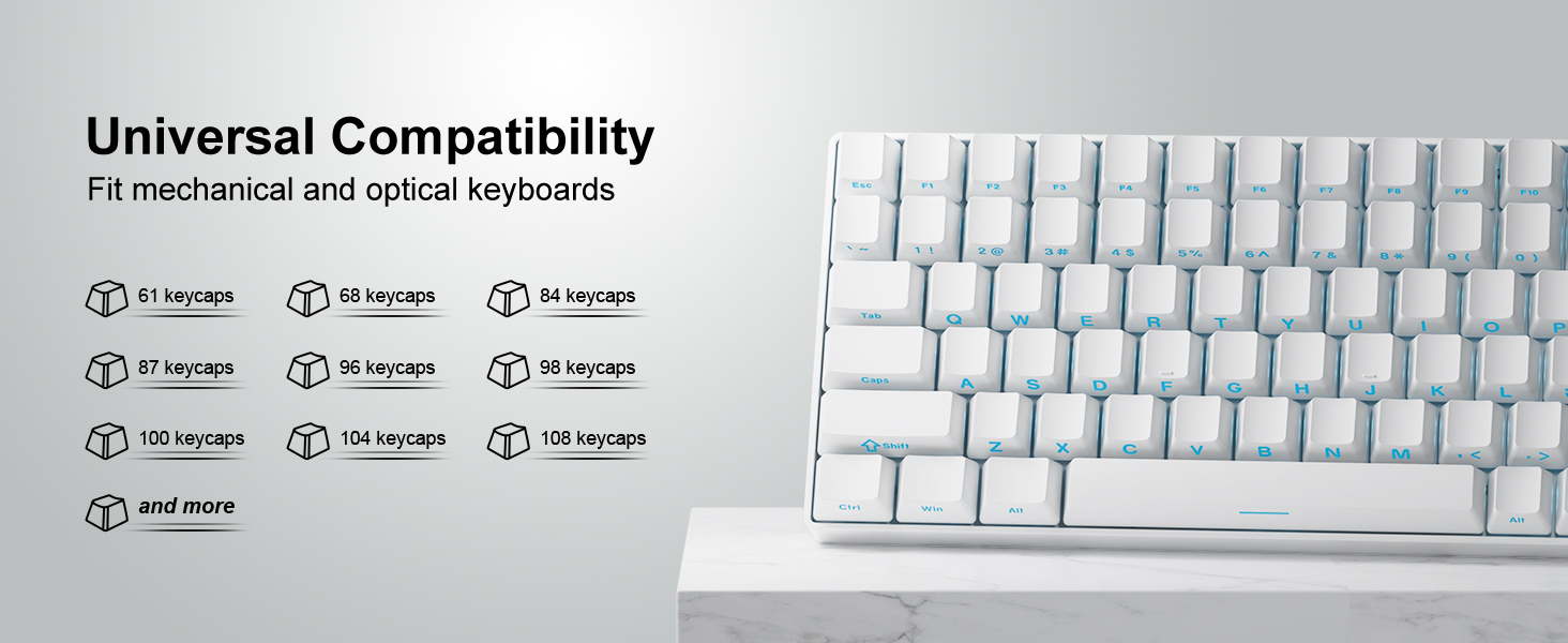 WOMIER 123 Keys White Shine Through Side Printed Keycaps, Minimalist ...