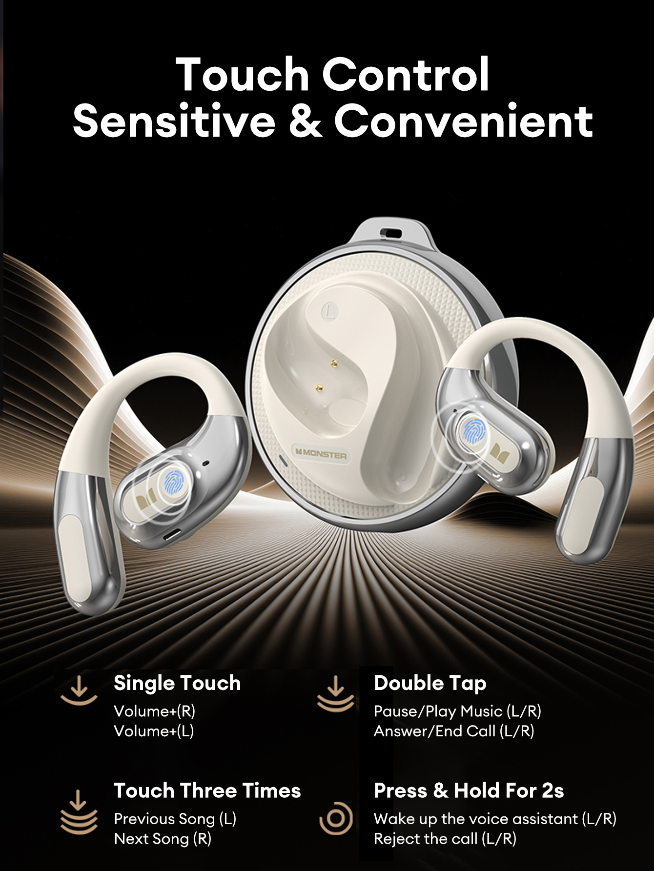 Monster AC330 Bluetooth Earphone HIFI Sound Quality Smart Touch Noise ...