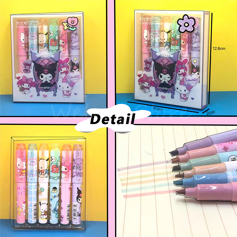 6 Pens/Box Set Mini Pen Set Cute Cartoon Sanrio Highlighters Box Set ...