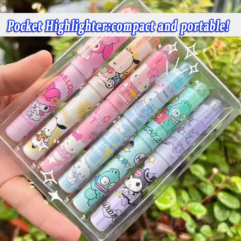 6 Pens/Box Set Mini Pen Set Cute Cartoon Sanrio Highlighters Box Set ...
