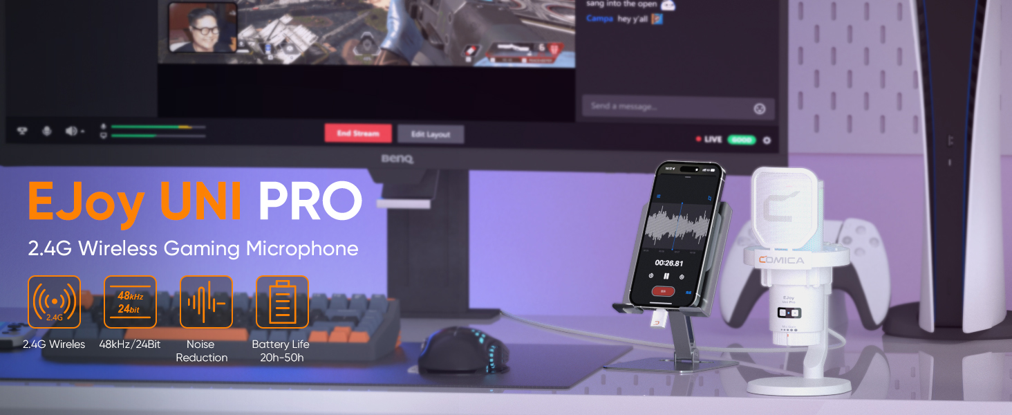 Comica EJoy Uni Pro Wireless USB Microphone with USBC Receiver,RGB