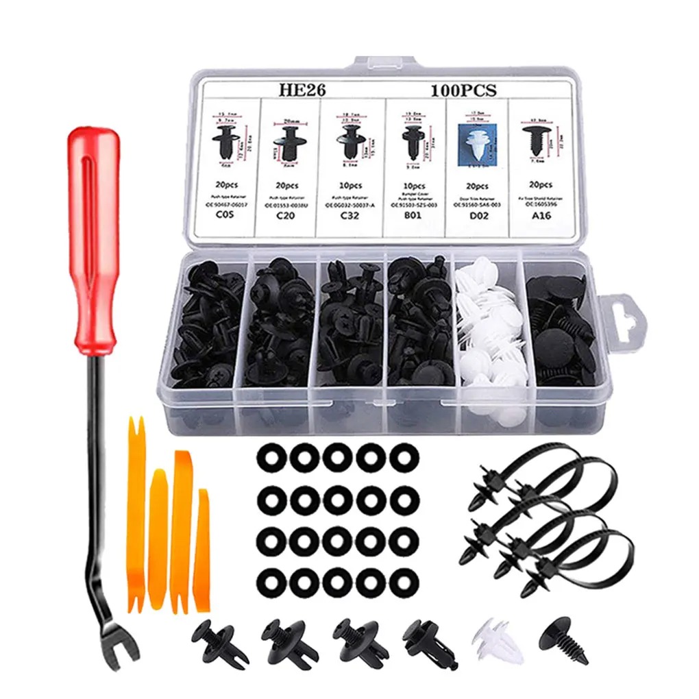 Auto Fastener Clip Kit Fender Rivet Clips 30 Tool Car Body Push and