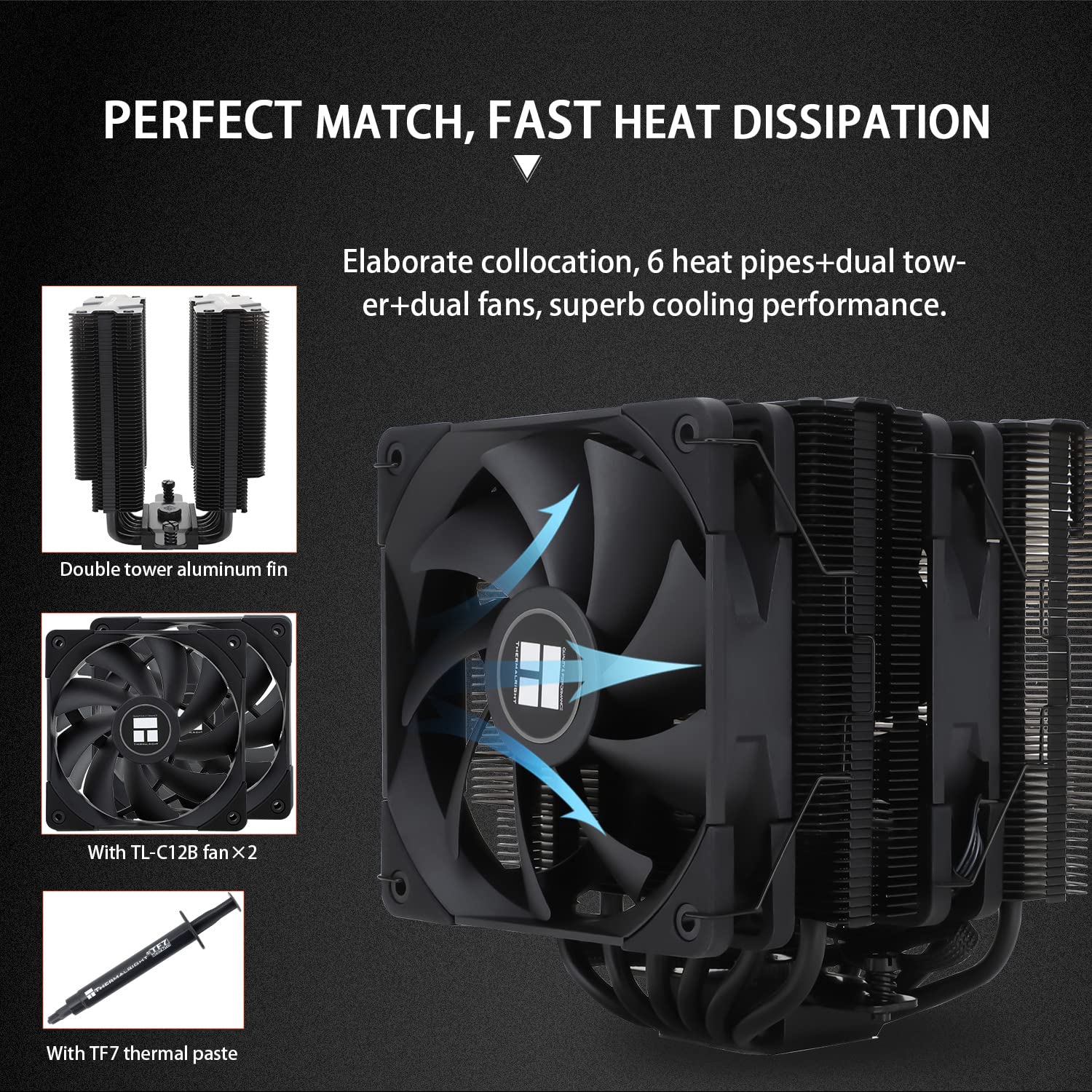 Thermalright PA120 Black CPU Air Cooler Dual Fan 6 Heat Pipes Cooling ...