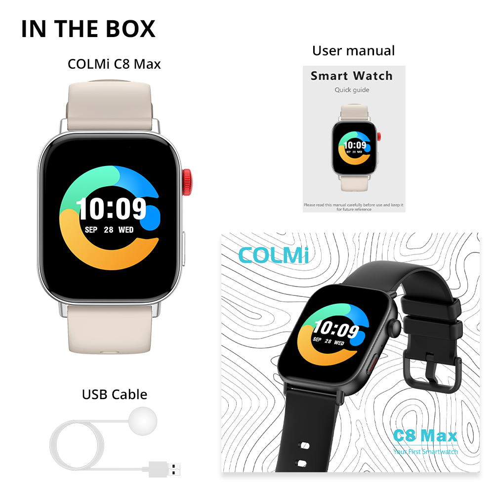 COLMI C8 Max Wireless Charging Smart Watch Unisex Original Brand 1ATM 1 ...