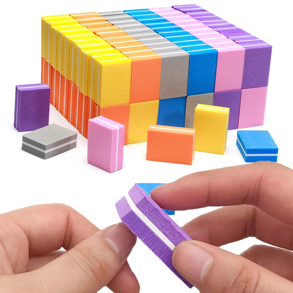 50pcs Mini Nail File Blocks Double-sided Colorful Sponge Nail Polish ...