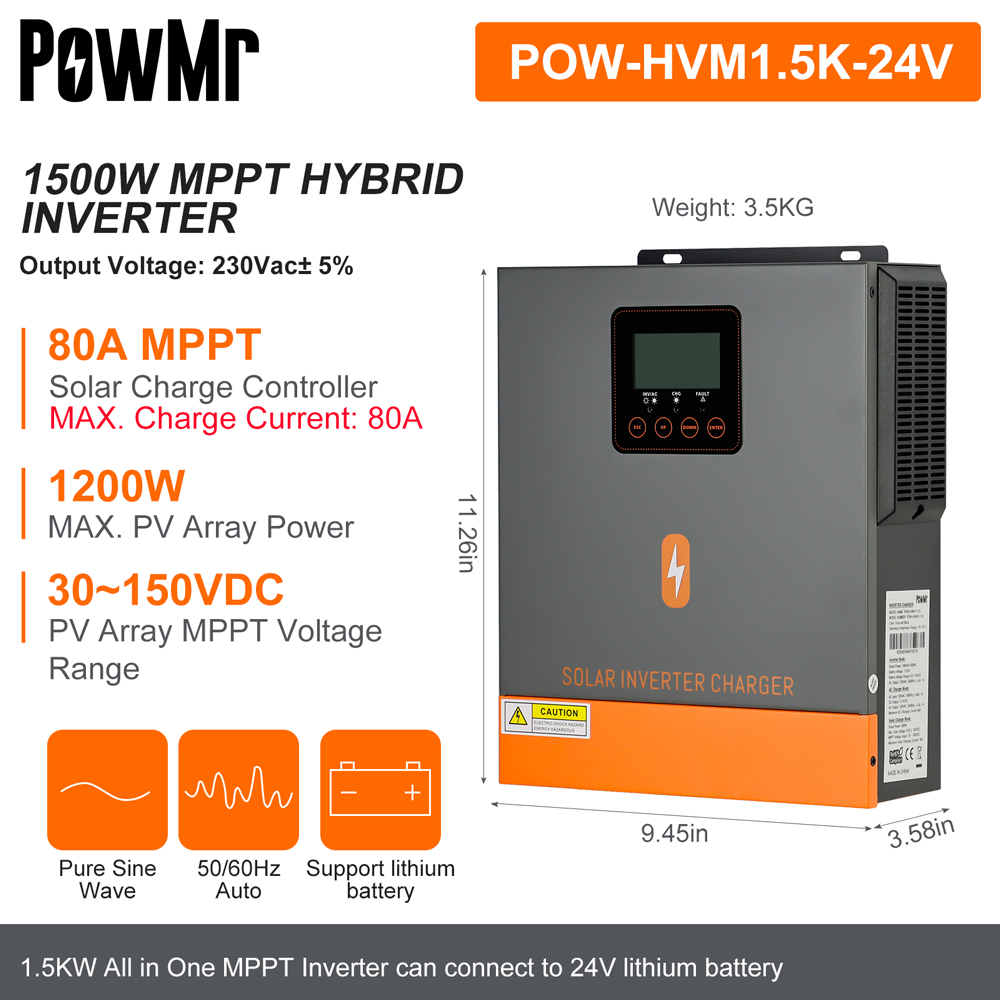 PowMr MPPT 1KW Solar Hybrid Inverter Built-in MPPT 80A Solar Charge ...