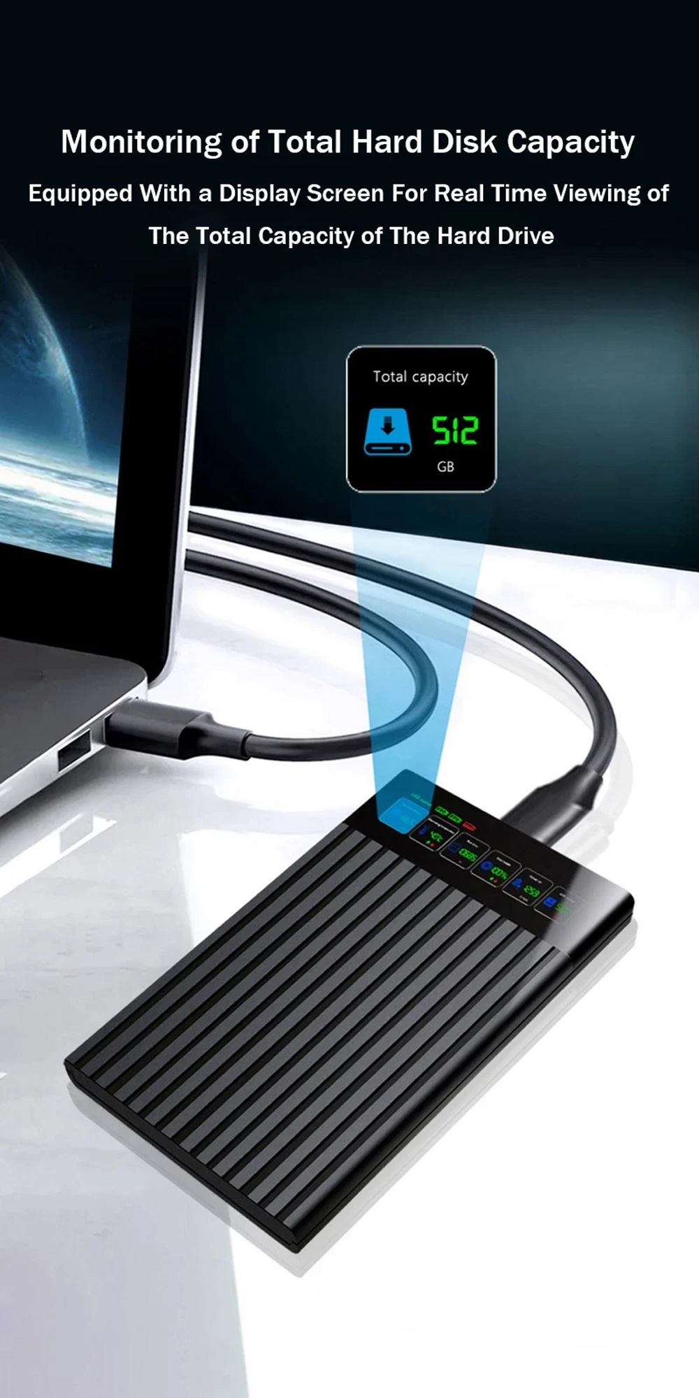 2.5'' HDD Enclosure SATA to USB3.1 External Hard Drive Case LED Display ...