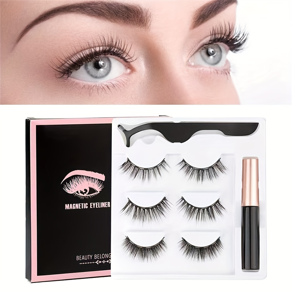 3 Pairs Of Magnetic Eyelashes And Eyeliner Set 3D Natural Makeup Effect ...
