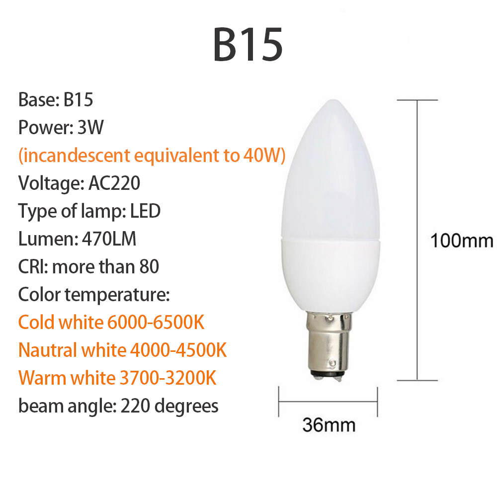 LED Candle Bulb Light E14 E27 E12 B22 B15 3W Candle Lamp Replace 20W ...