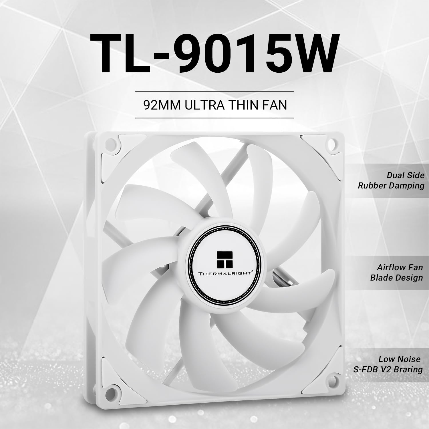 Thermalright TL-9015W CPU-ventilator voor computerbehuizing, stille 4pin PWM PC-ventilator, 15mm Slimline koelventilator, 2700 tpm snelheid, 90 mm CPU- ventilator(Wit