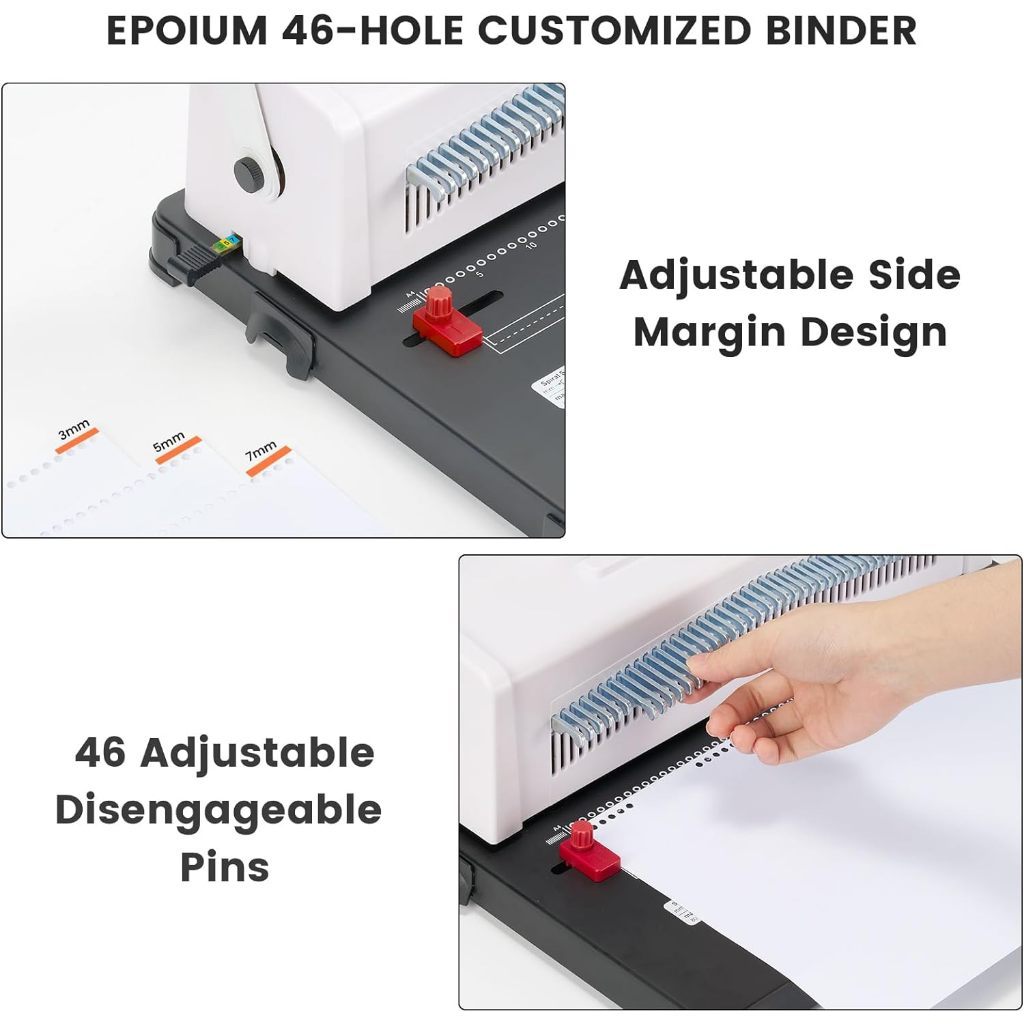 TIANSE Spiral Coil Binding Machine, Manual Book Maker Punch Binder With Electric Coil Inserter, Disengaging Pins, Adjustable Side Margin, Comes With