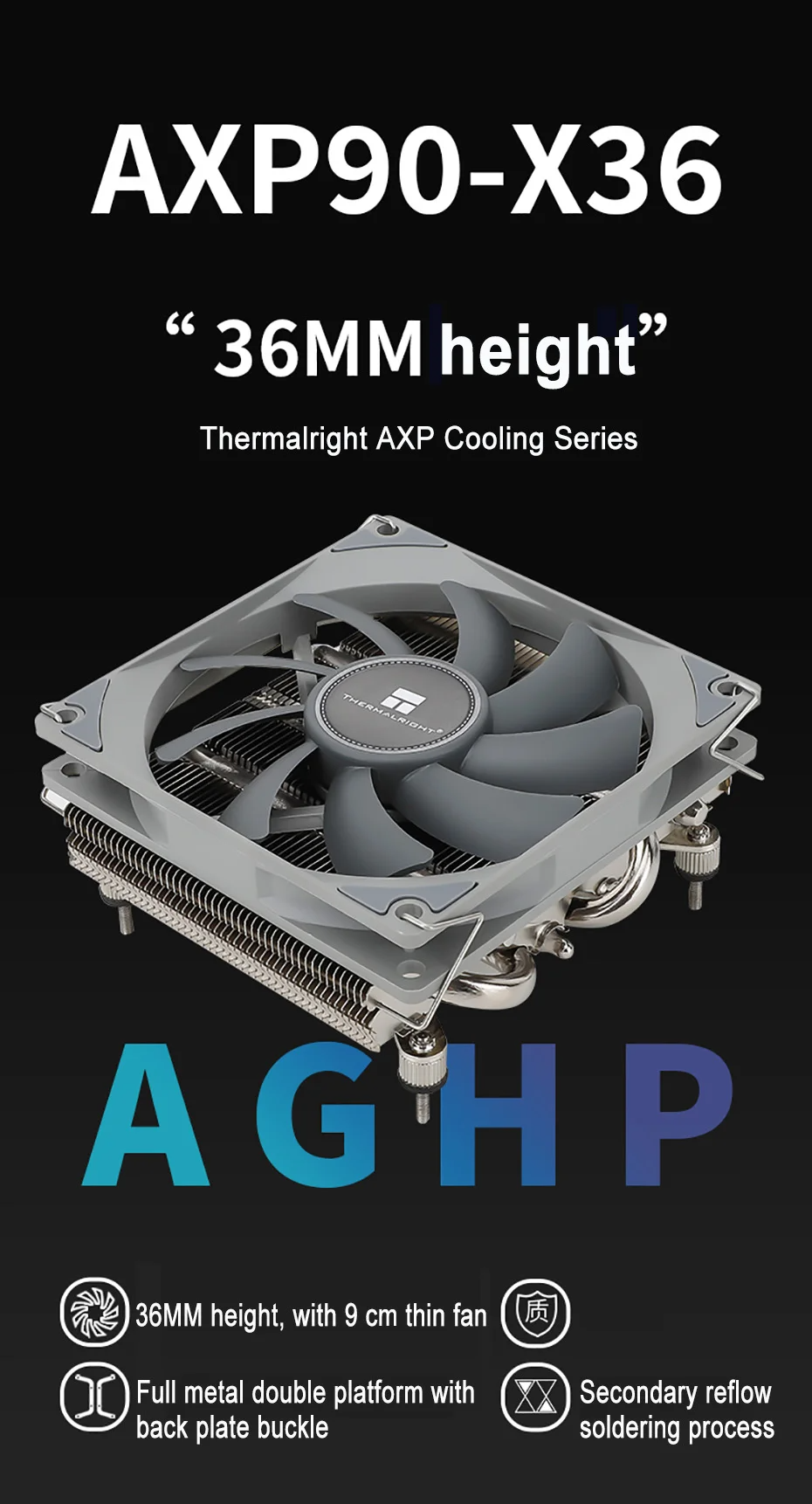 Dissipatore CPU AXP90-X36, Basso Profilo 36 Mm, Ventola PWM 92 Mm, Compatibile AMD AM4/AM5 E Intel 115X/1200/1700/1851