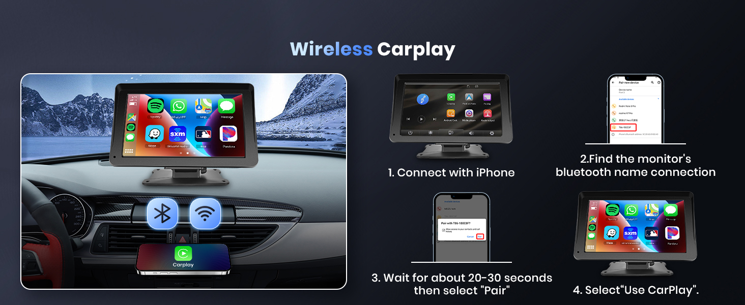 Carplay Android Auto 7 Inch Touch Screen WIFI Bluetooth Call SIRI Voice ...