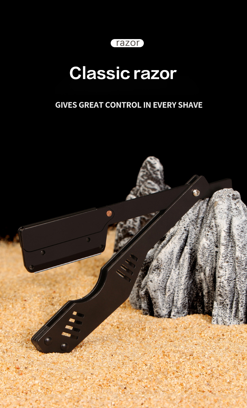 Metal mechanical style manual razor. Foldable old-fashioned ...