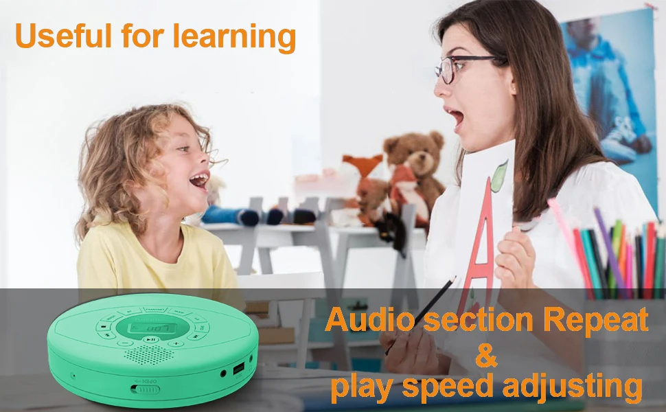 Portable Bluetooth CD player Rechargeable CD Walkman with speakers and ...