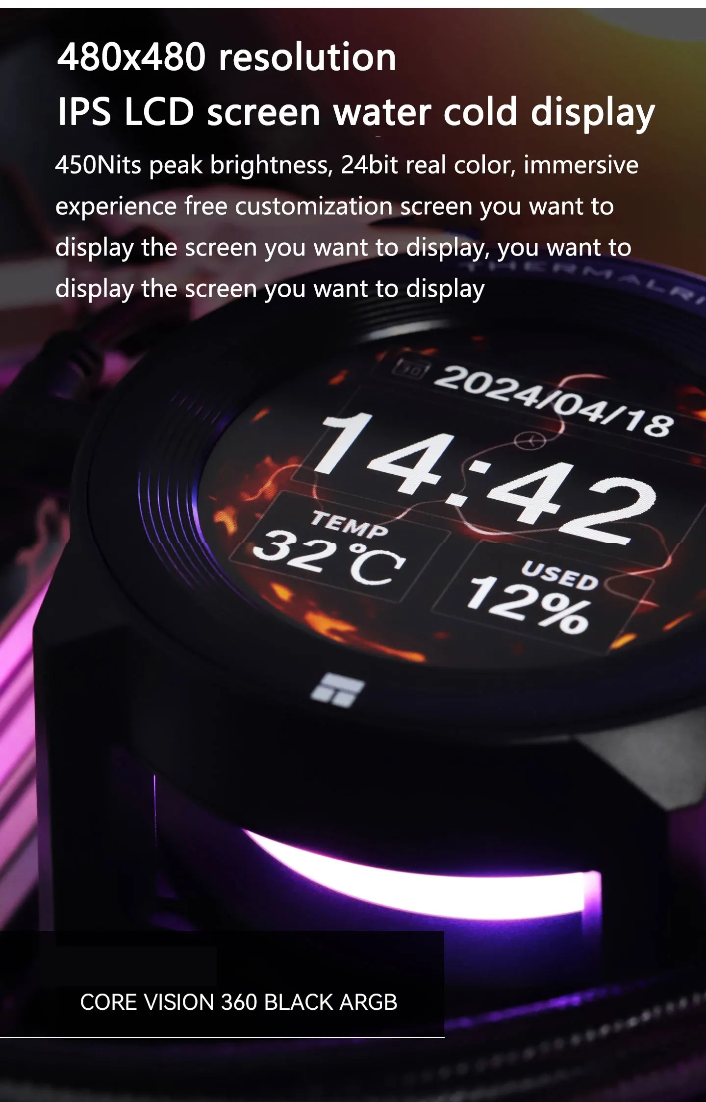 Thermalright CORE VISION 360 ARGB CPU Liquid Cooler 2.4 Inch IPS Water ...
