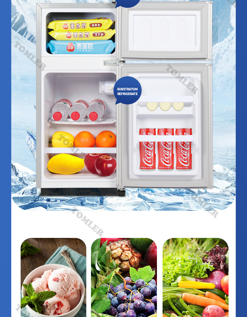 TOMLER refrigerator household double small fridge freezer double door ...