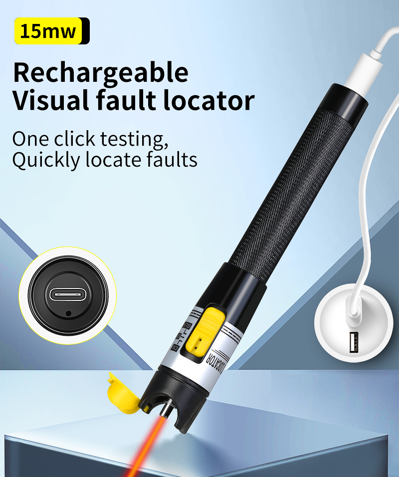 Fiber Optic Visual Fault Locator 15mw Tester Portable Type Red Light Handheld Rechargeable I3083833059