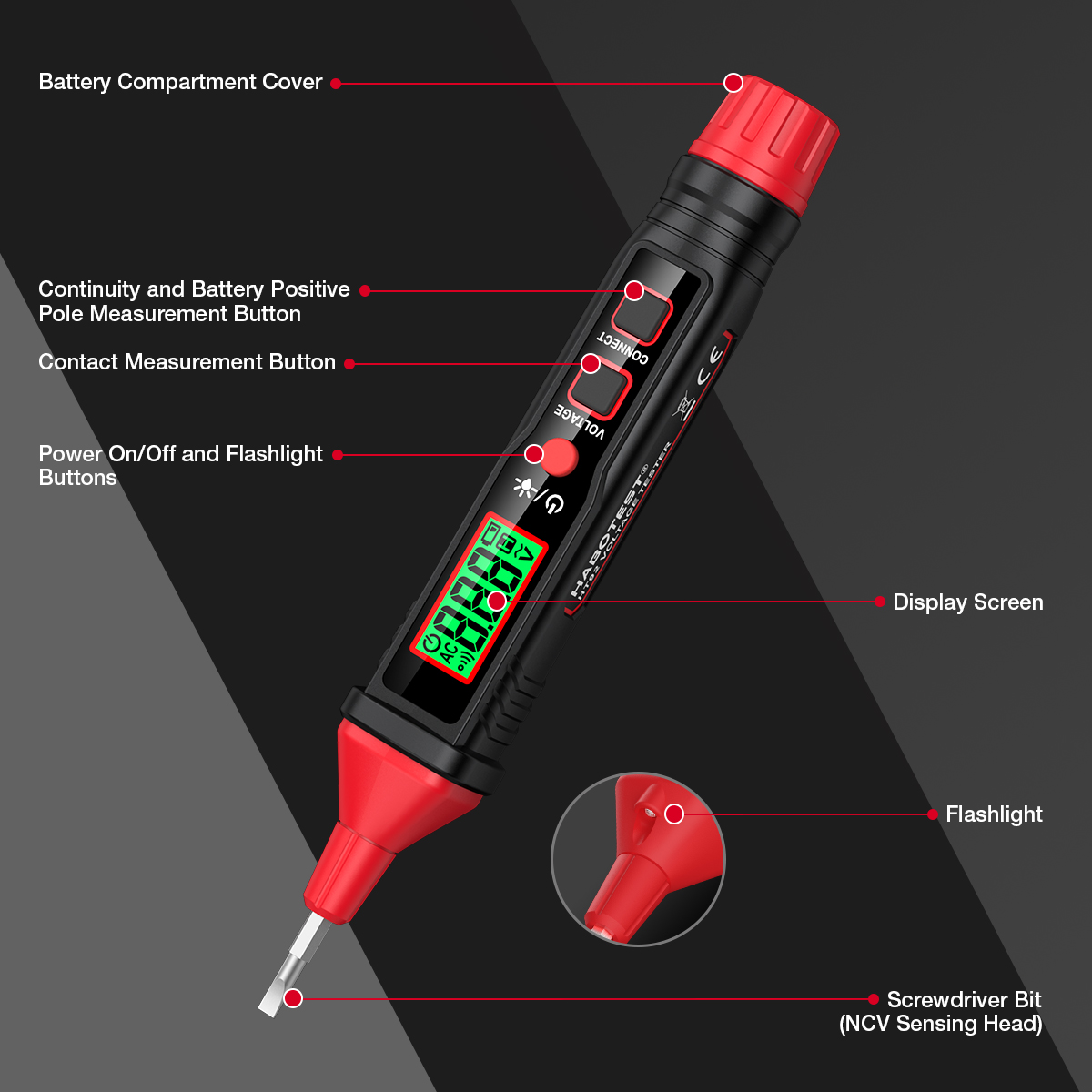 HABOTEST HT123 Digital Multimeter - Smart Handheld Voltmeter, AC/DC Current, Capacitance, True RMS
