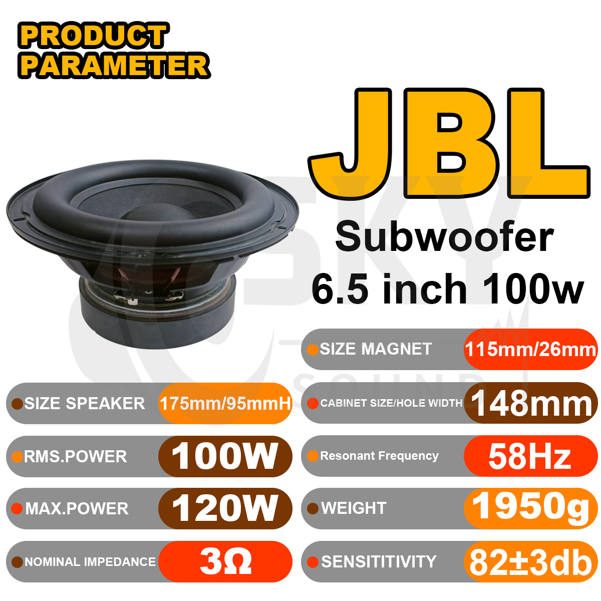 SKYSOUND JBL A500 6.5 inch Bass Speaker 3Ω 100W Car Speaker Subwoofer