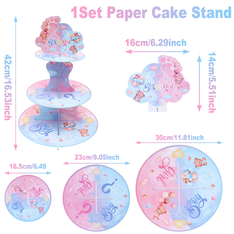 3Tier Teddy Bear Pattern Cake Stand Blue Pink Cupcake Stand Cardboard ...
