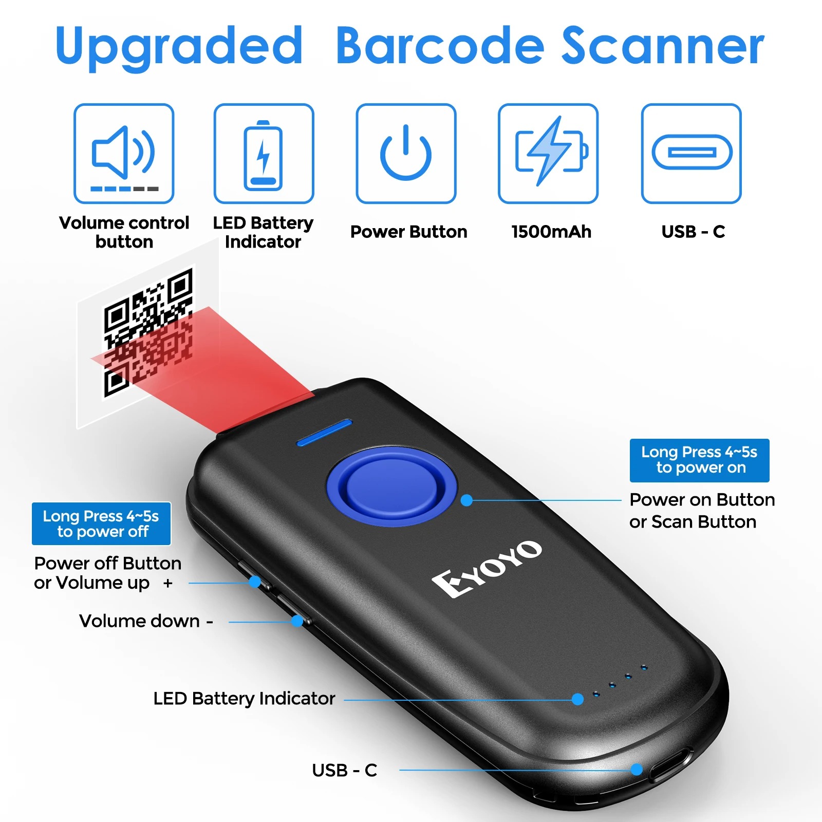 Eyoyo EY-023 Portable Bluetooth QR Image Reader With Power Switch ...