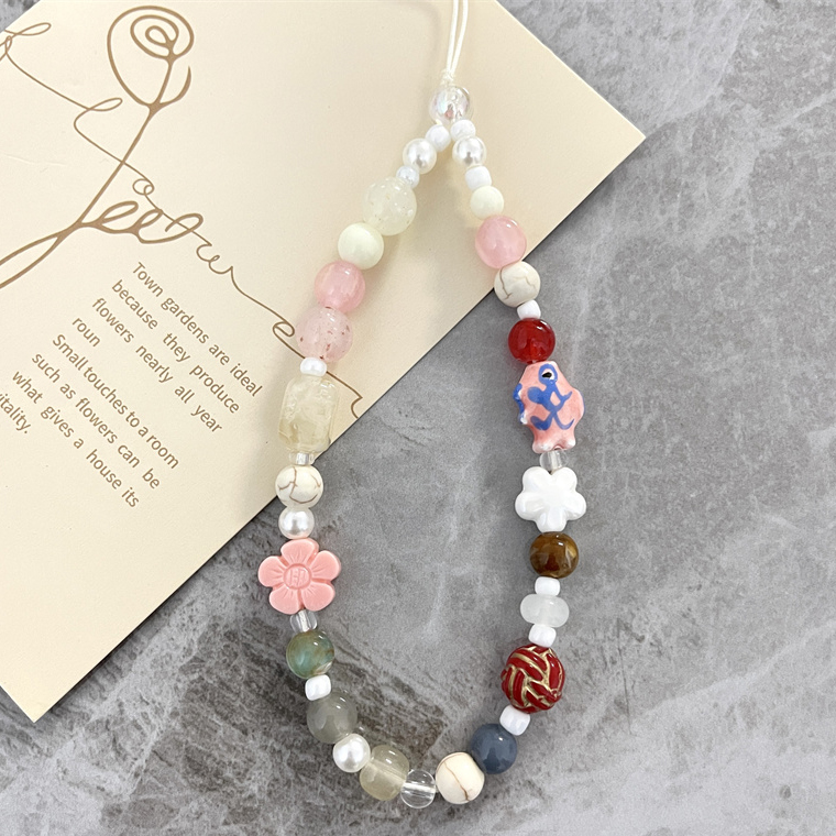 High Quality Fish Flower Beaded Mobile Phone Lanyard Wrist Strap
