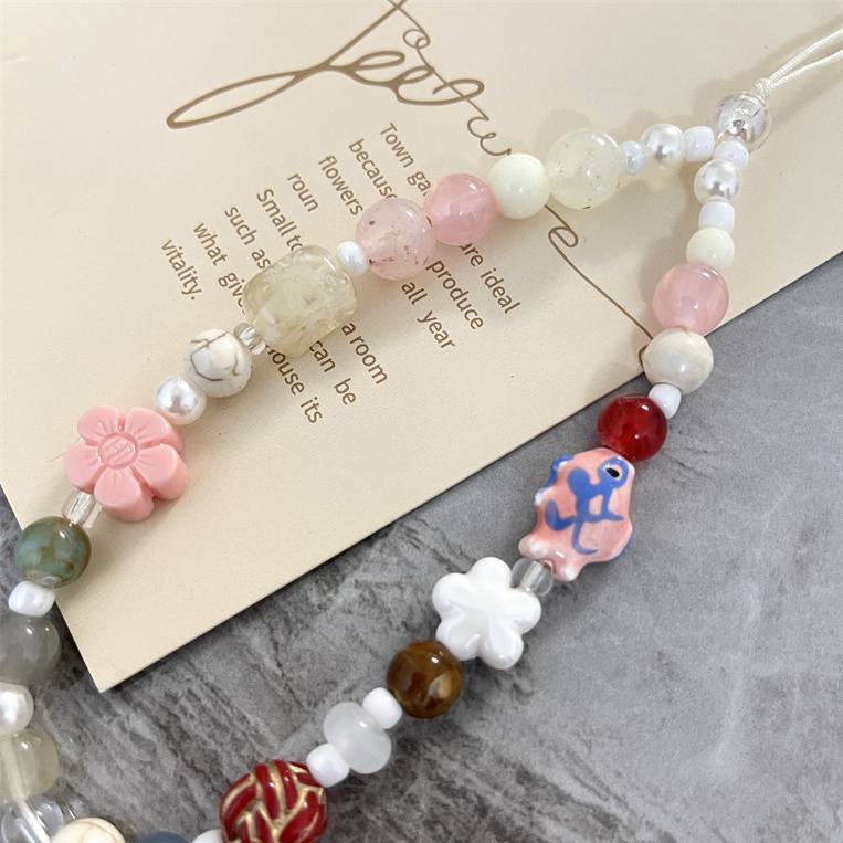 High Quality Fish Flower Beaded Mobile Phone Lanyard Wrist Strap