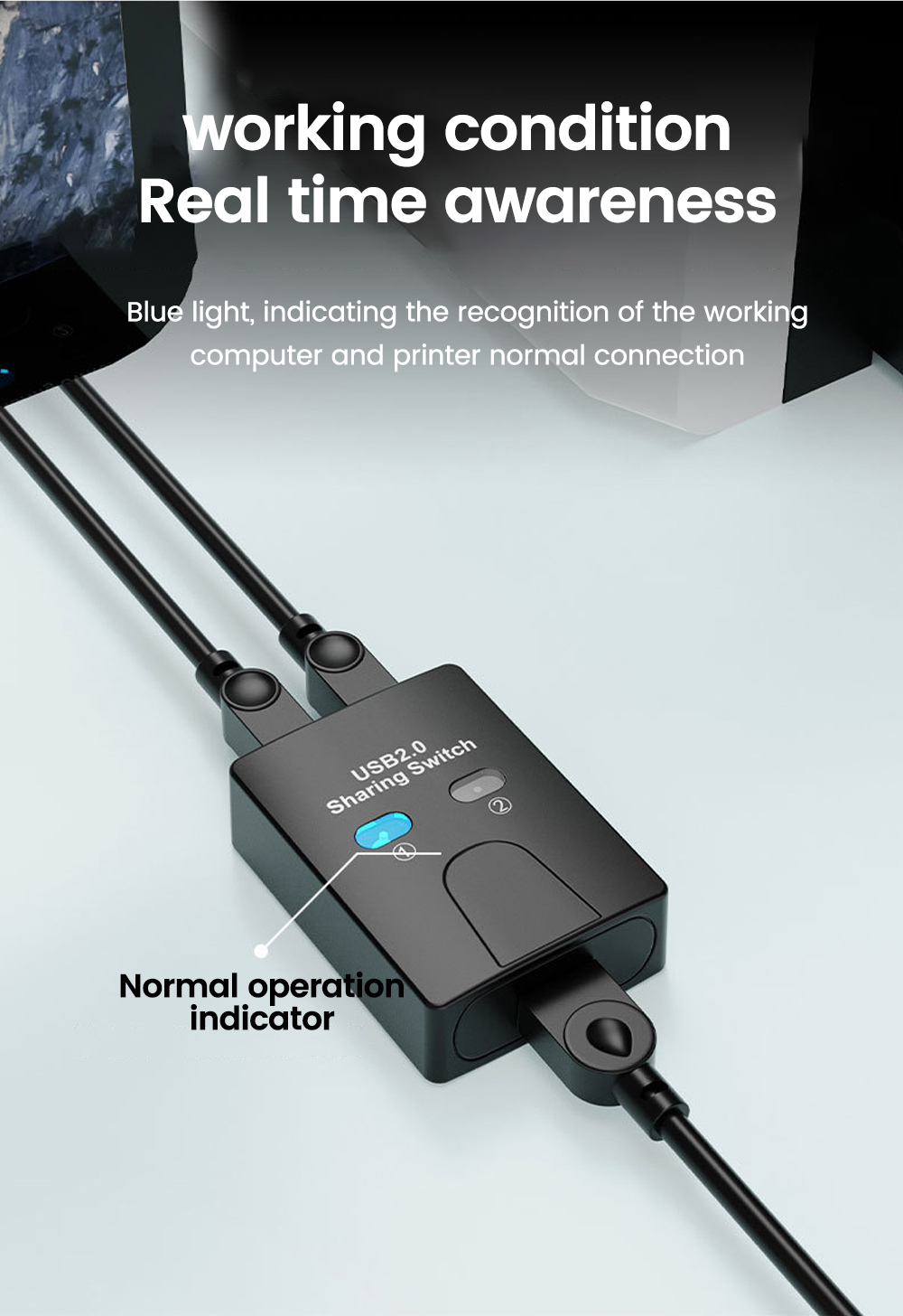 USB Print Sharer 2 In 1 Out USB Auto Printer Sharer Splitter For ...