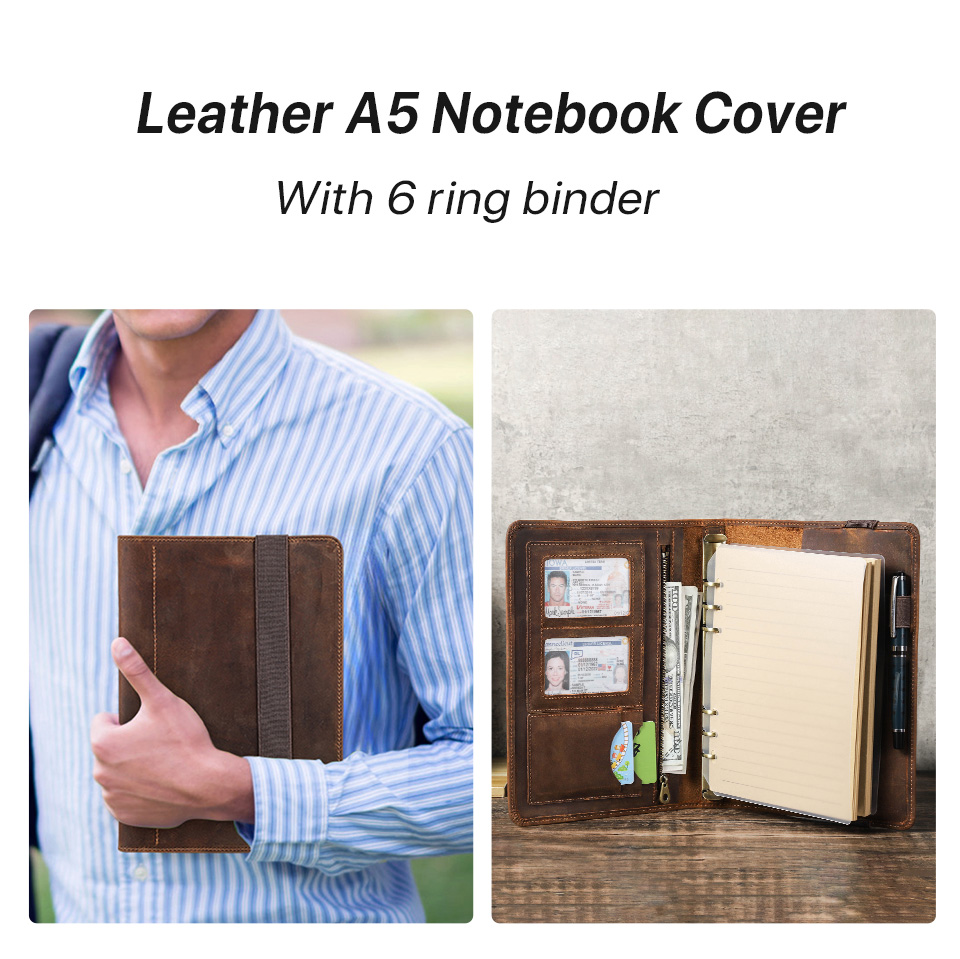 CONTACTS FAMILY Vintage A5 Leather Notebook Rubber Band Fastening A5 ...