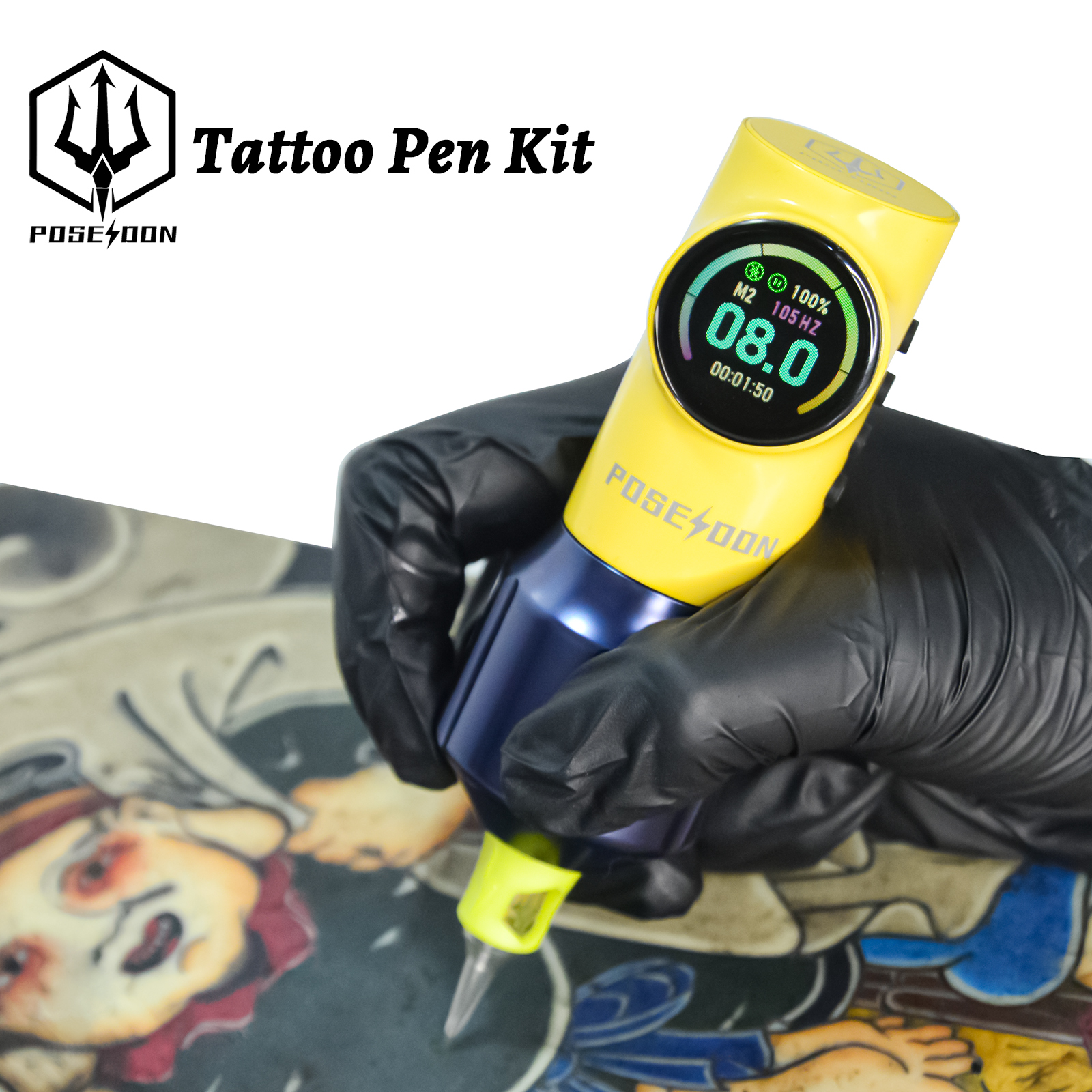 POSEIDON Tattoo Pen Kit Tattoo Machine with Tattoo Supplies, Wireless