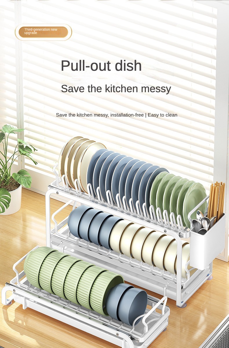 Kitchen storage rack dish pull-out countertop multifunctional dish rack ...