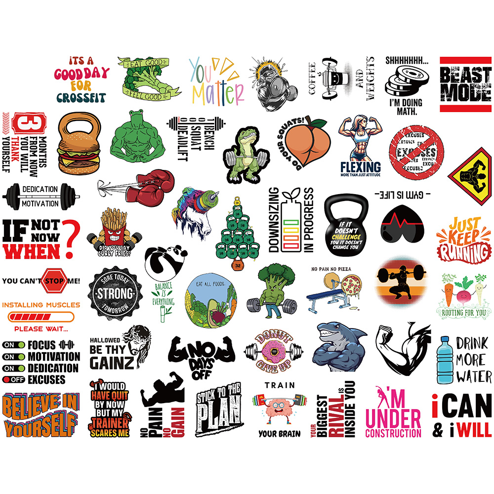 [Large Sticker]50PCS Motivational Phrases Gym Sticker Fitness Quotes ...