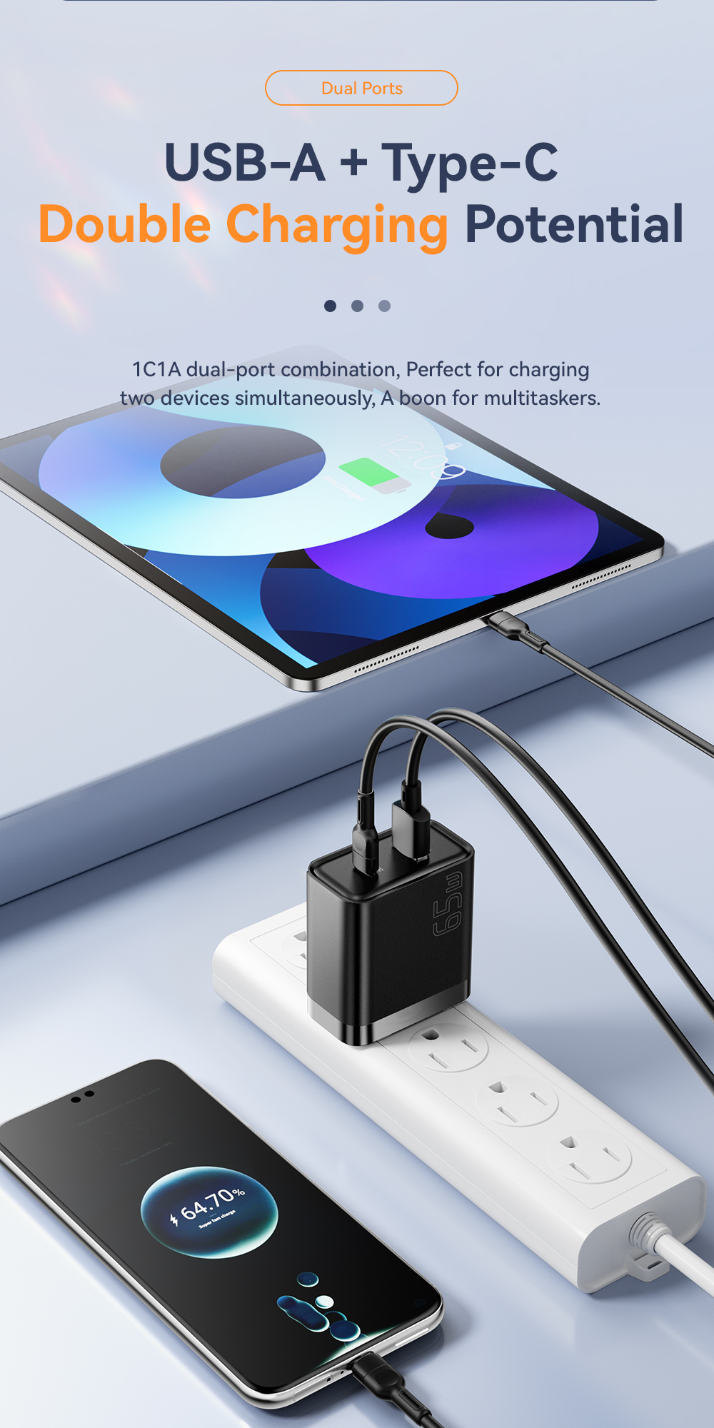 ESSAGER GaN 65W Fast Charging Charger USB+Type-C port Fast Charging ...