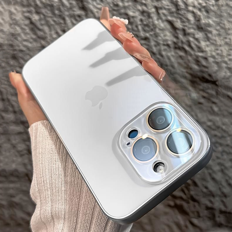 Luxury AG nano brushed frame Matte Acrylic Phone Case For iPhone 16 15