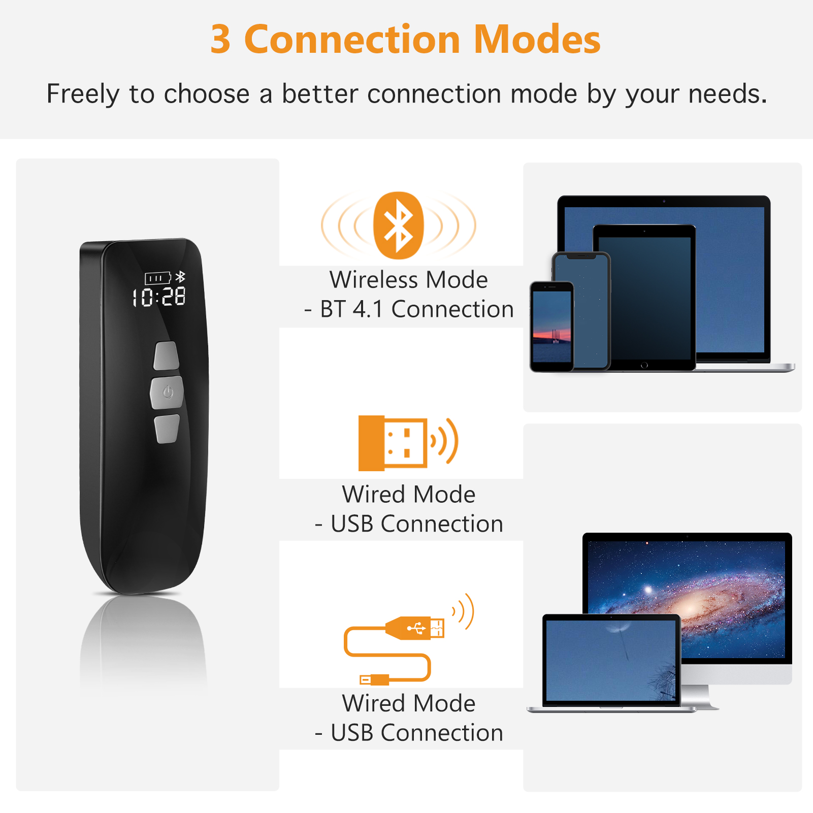 Evnvn 3-in-1 Via Blueteeth 2.4G Wireless & USB Wired Connected Supports ...