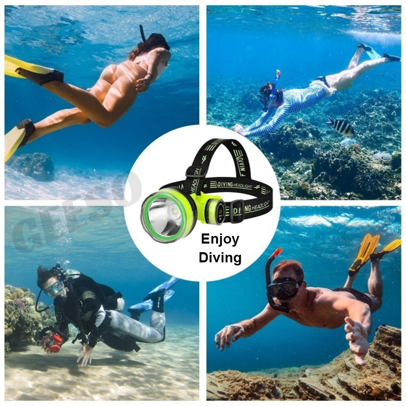 GEESO Diving Headlight Rechargeable Professional Flashlight Waterproof ...