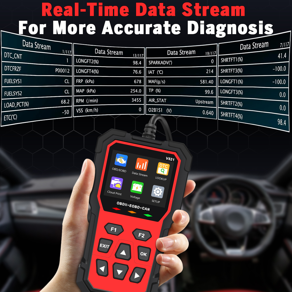 V521 Car OBD2 Scanner Fault Code Clearing Engine DTC Inspection Data ...
