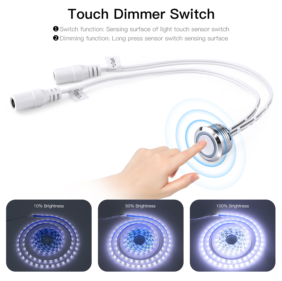 Touch Dimmable LED Strip Light 12V Recessed Touch Sensor Dimmer Switch ...