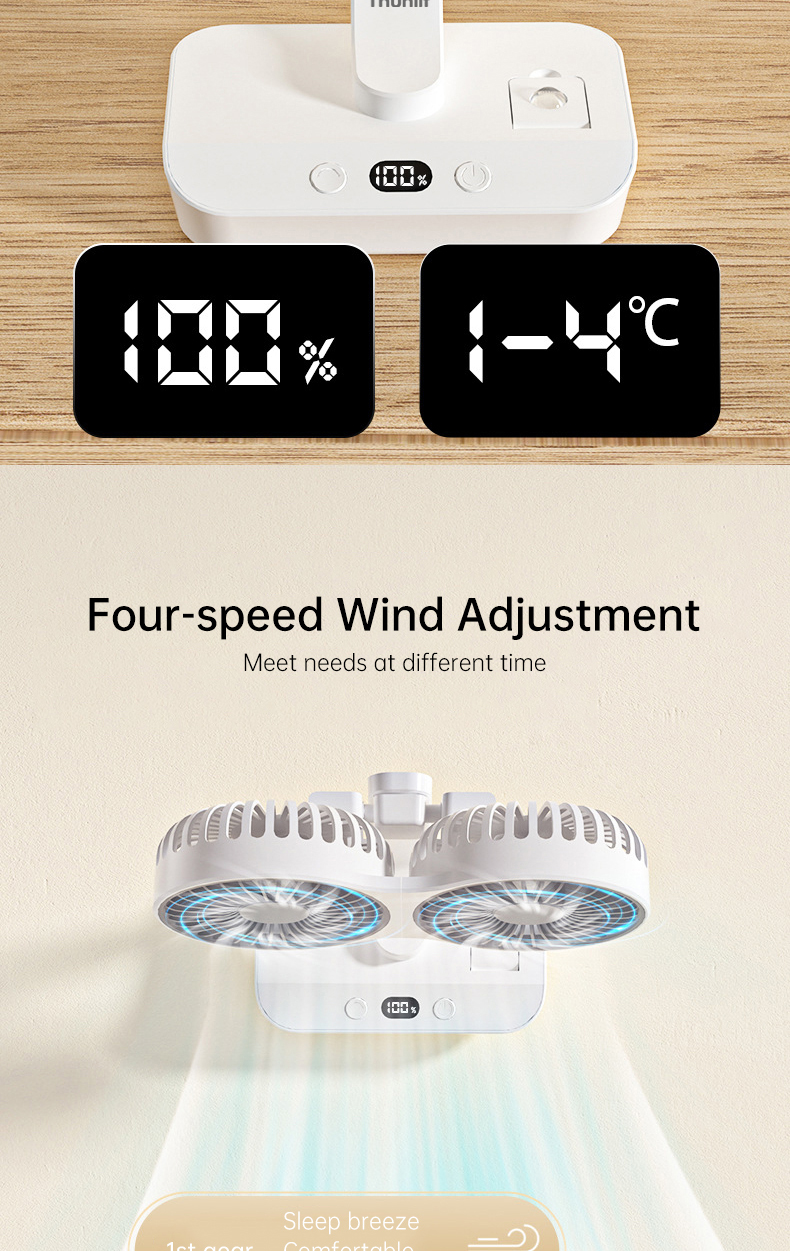 Thunlit Dual Head Fan LED Display Oscillating 4000mAh Rechargeable ...